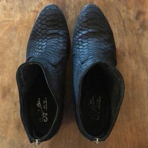 SEYCHELLES REUNITED BLACK SUEDE SNAKESKIN BOOTIES